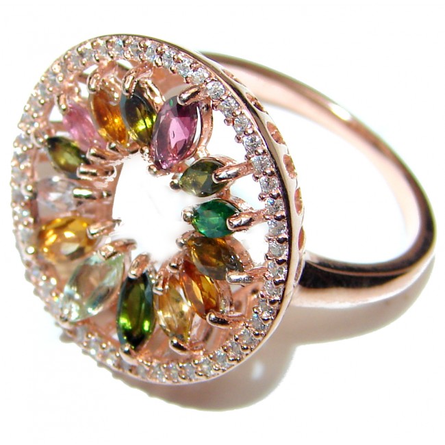 Genuine Watermelon Tourmaline .925 Sterling Silver handcrafted Statement Ring size 7