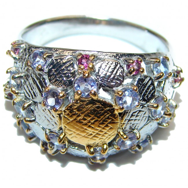 Bouquet of Flowers Authentic Tanzanite .925 Sterling Silver handmade Ring s. 8 1/4