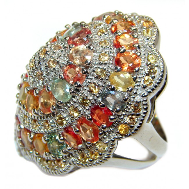 "A Thousand Stars" Genuine multicolor Sapphire .925 Sterling Silver handcrafted Statement Ring size 8