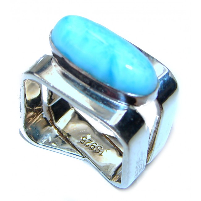 Aqua Natural Dominican Republic Larimar .925 Sterling Silver handcrafted Ring s. 8 3/4
