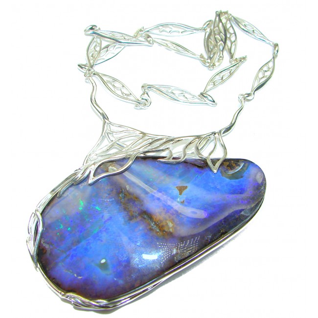 CHALLENGER Natural Earth Mined Opaque Australian Boulder Opal oxidized .925 Sterling Silver handcrafted necklace