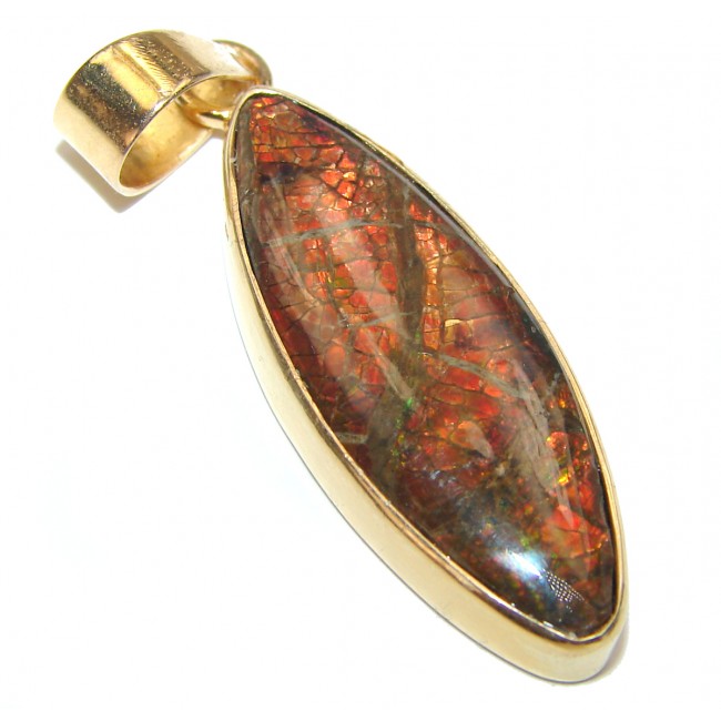 One of the kind genuine Canadian Ammolite 18K gold over .925 Sterling Silver handcrafted Pendant