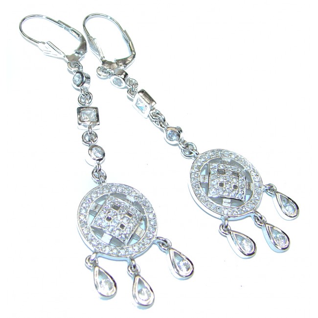 Perfect genuine White Topaz .925 Sterling Silver handmade long earrings