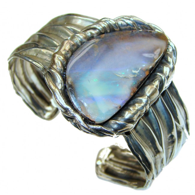 Rustic Style Australian Boulder Opal handmade .925 Sterling Silver handcrafted Bracelet / Cuff