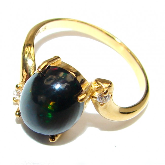 Vintage Design 3.2ctw Genuine Black Opal 14K Gold over .925 Sterling Silver handmade Ring size 7 3/4