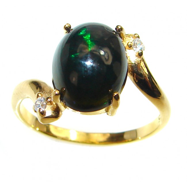 Vintage Design 3.2ctw Genuine Black Opal 14K Gold over .925 Sterling Silver handmade Ring size 7 3/4