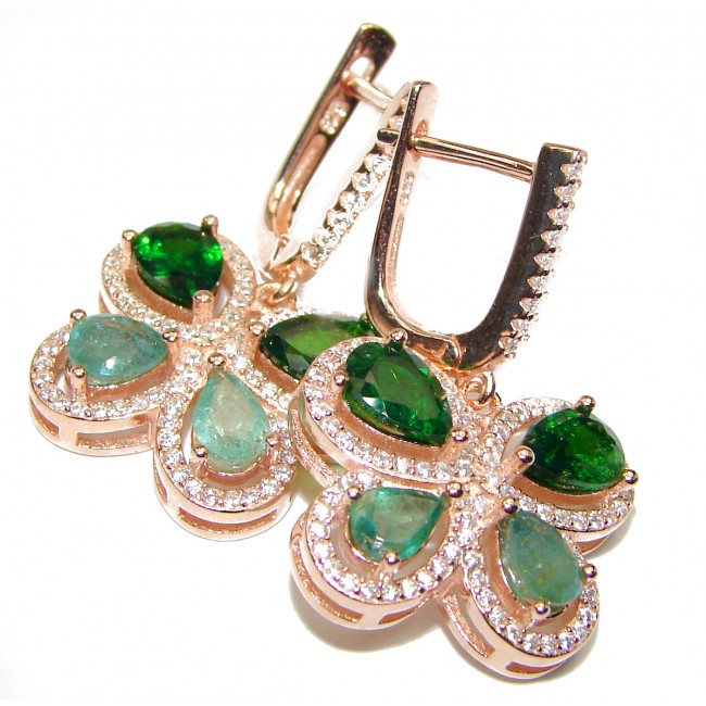 Spectacular Four-leaf clover Emerald .925 Sterling Silver handmade earrings