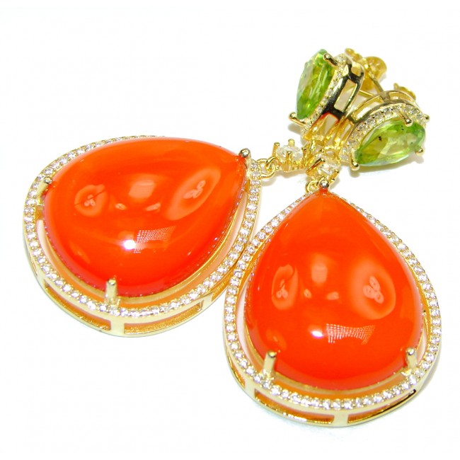 Fiesta Large Orange Carnelian 14k Gold over .925 Sterling Silver handmade earrings