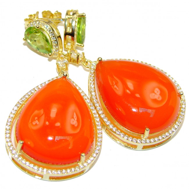 Fiesta Large Orange Carnelian 14k Gold over .925 Sterling Silver handmade earrings