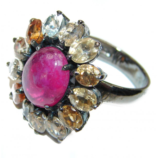 Dazzling natural Red Ruby Tourmaline & .925 Sterling Silver handcrafted ring size 8 1/2