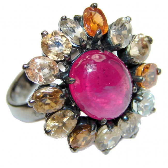 Dazzling natural Red Ruby Tourmaline & .925 Sterling Silver handcrafted ring size 8 1/2