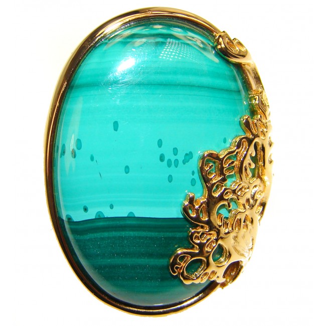 Natural Sublime quality Malachite 14k Gold over .925 Sterling Silver handcrafted ring size 7 1/2