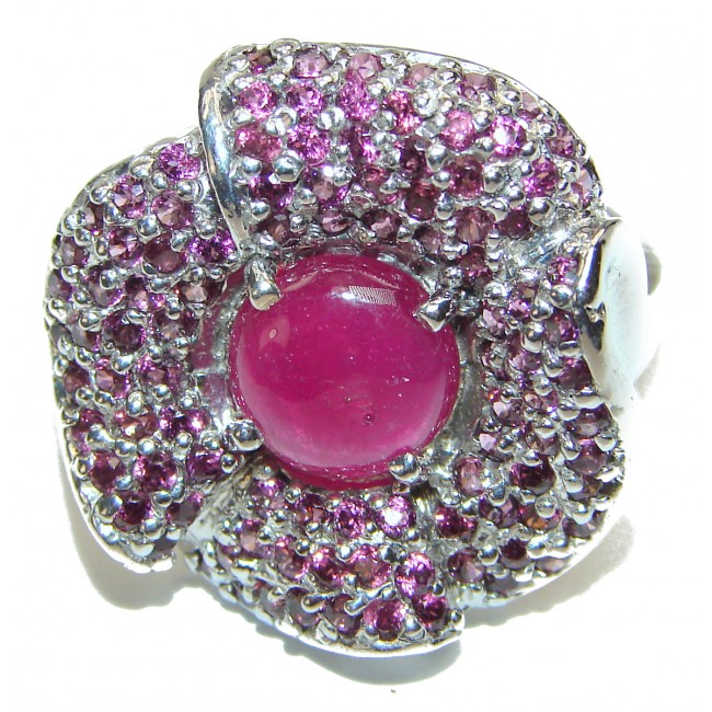 Dazzling natural Red Ruby & .925 Sterling Silver handcrafted ring size 9