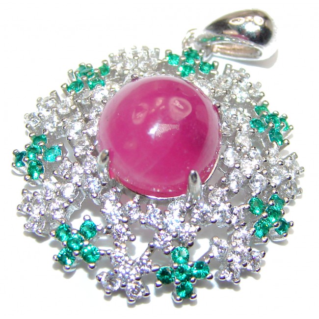 Genuine Kashmir Ruby Emerald Sapphire .925 Sterling Silver handmade Pendant
