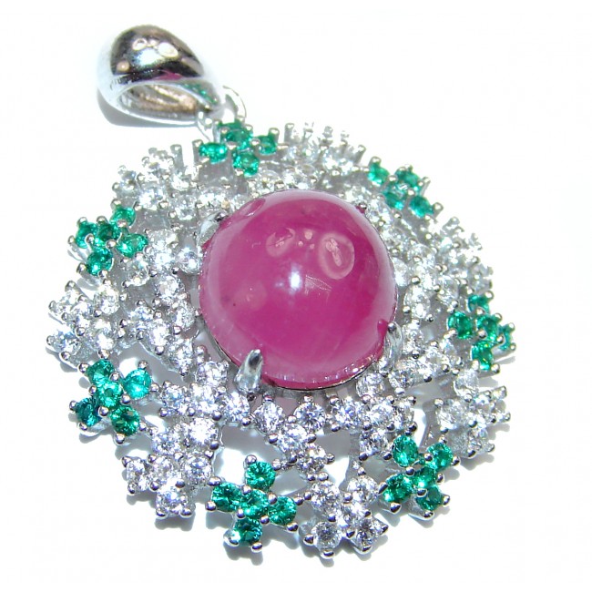 Genuine Kashmir Ruby Emerald Sapphire .925 Sterling Silver handmade Pendant