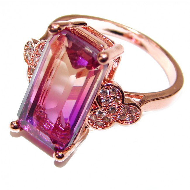 LUXURY emerald cut Ametrine Gold over .925 Sterling Silver handcrafted Ring s. 7