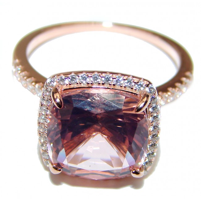 Princess Cut Morganite 14K Rose Gold over .925 Sterling Silver handcrafted ring s. 6 1/4