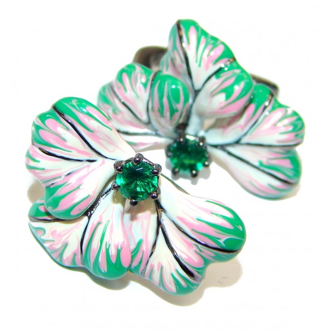 Perfect Enamel Emerald .925 Sterling Silver handmade earrings