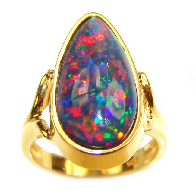 32.5ctw Genuine Black Opal 18K Gold over .925 Sterling Silver handmade Ring size 5 3/4