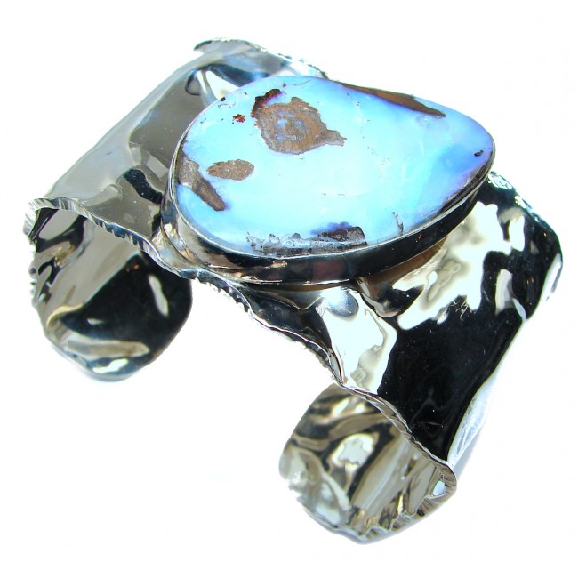Norwegian Northern Lights Boulder Opal handmade .925 Sterling Silver HUGE Bracelet / Cuff