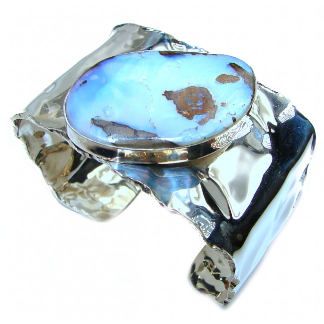 Norwegian Northern Lights Boulder Opal handmade .925 Sterling Silver HUGE Bracelet / Cuff