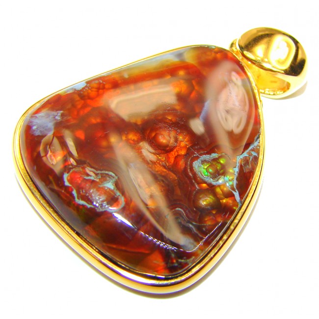 Perfect Mexican Fire Agate Gold over .925 Sterling Silver handmade Pendant
