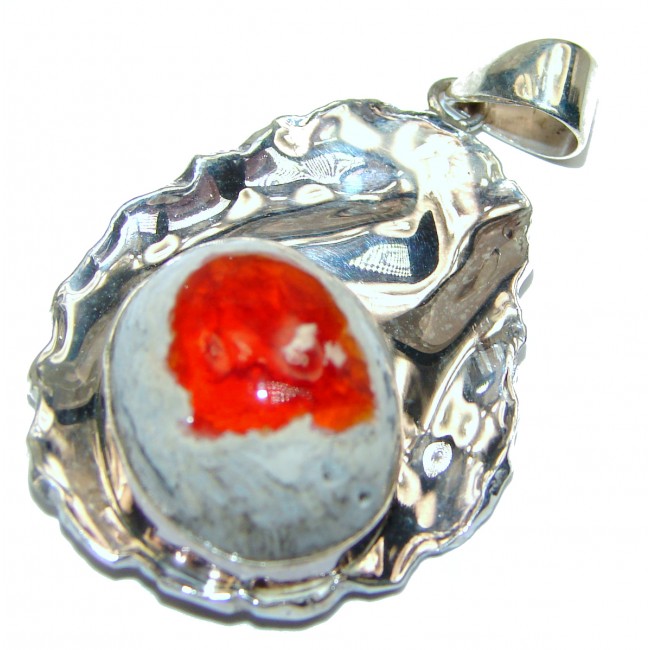 One of the kind genuine Mexican Opal .925 hammered Sterling Silver Pendant