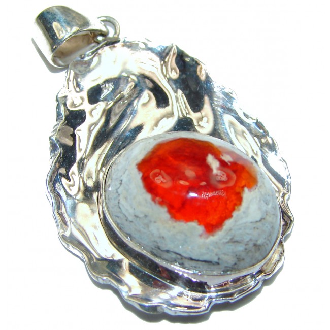 One of the kind genuine Mexican Opal .925 hammered Sterling Silver Pendant