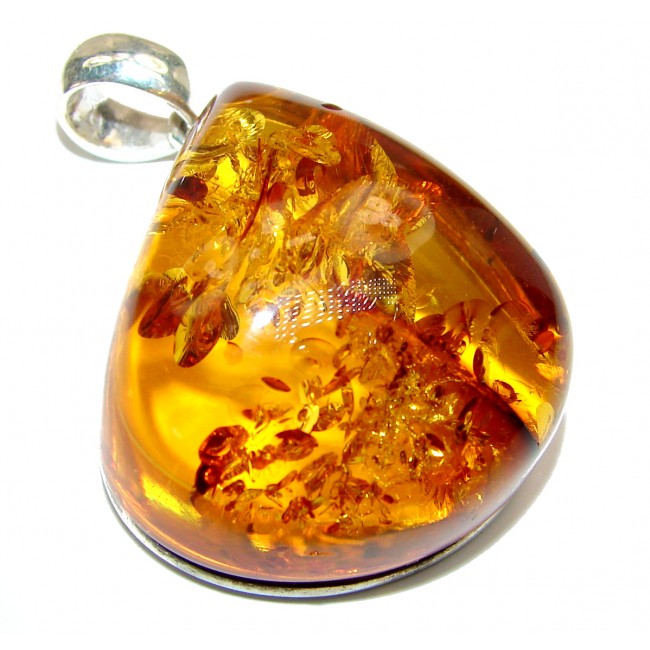 Honey Drop natural Baltic Amber .925 Sterling Silver handmade Pendant