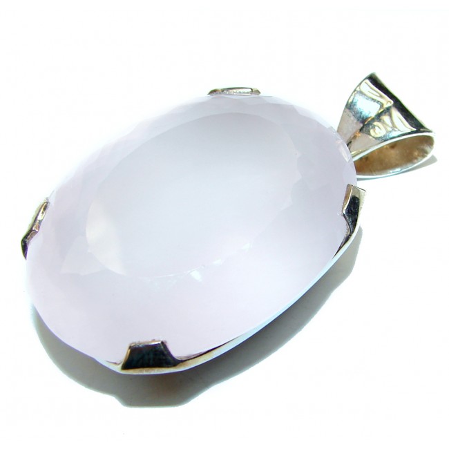 Large 75ctw Perfect faceted Rose Quartz .925 Sterling Silver handmade pendant