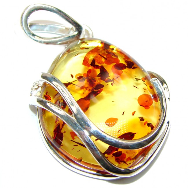 Honey natural Baltic Amber .925 Sterling Silver handmade Pendant