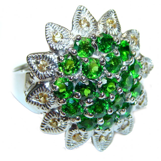 Genuine Chrome Diopside .925 Sterling Silver handcrafted Statement Ring size 9