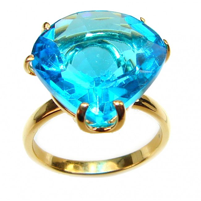 25ct Electric Blue Topaz 14K Gold over .925 Sterling Silver LARGE handmade ring s. 8