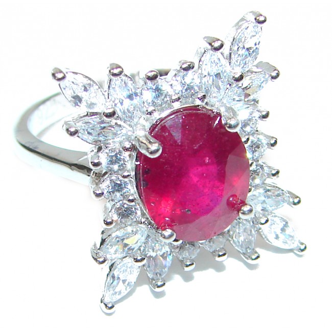 Luxurious Genuine Ruby .925 Sterling Silver handcrafted Statement Ring size 6 1/4