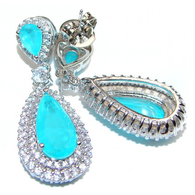 Incredible Paraiba Tourmaline .925 Sterling Silver entirely handmade earrings