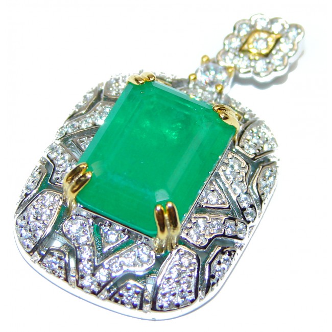 Mia 11ctw Emerald 2 tones .925 Sterling Silver handcrafted pendant
