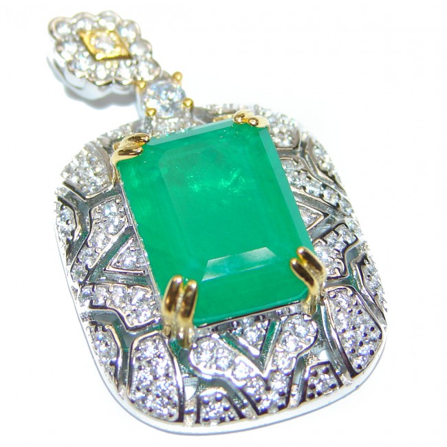 Mia 11ctw Emerald 2 tones .925 Sterling Silver handcrafted pendant