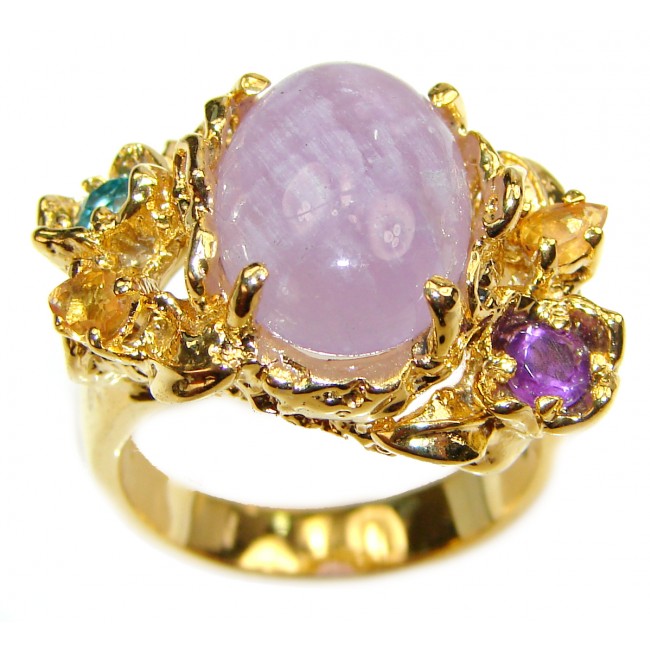 Purple Fire Moonstone 14K Gold over .925 Sterling Silver handmade ring s. 8