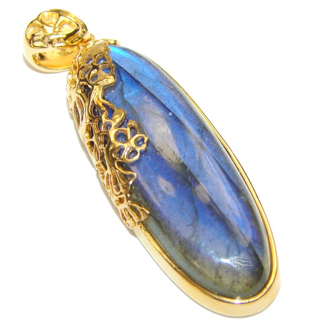 Blue Fire Labradorite 18K gold over .925 Sterling Silver handcrafted Pendant