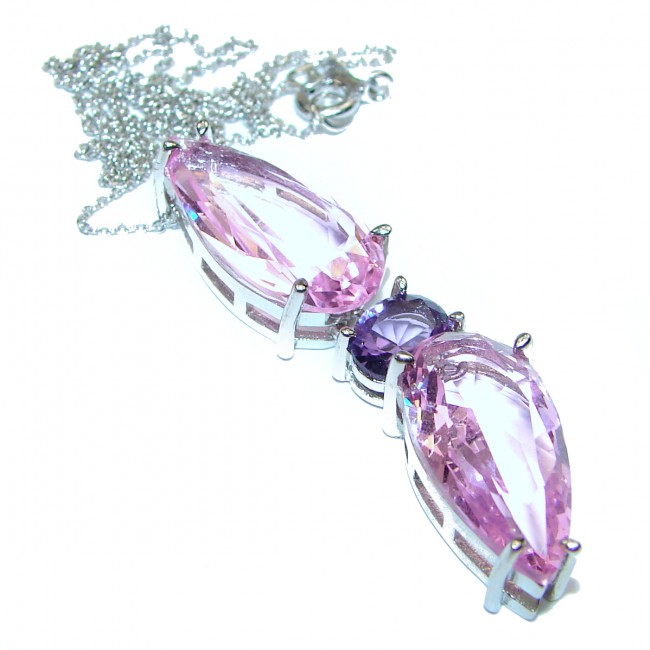 Huge Incredible quality Pink Topaz Amethyst .925 Sterling Silver handmade Necklace
