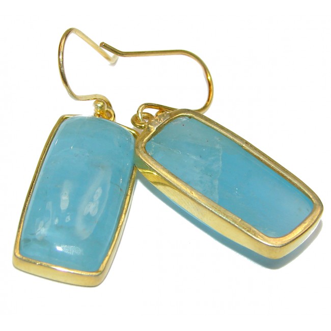 Simple Style genuine Aquamarine 18K Gold over .925 Sterling Silver handmade earrings