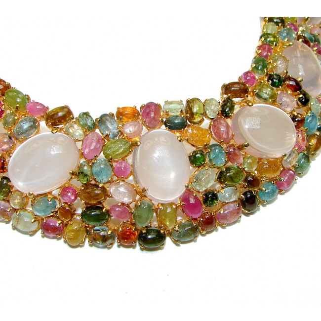 Brigitte HUGE authentic Ros Quartz Watermelon Tourmaline Gold over .925 Sterling Silver handcrafted necklace