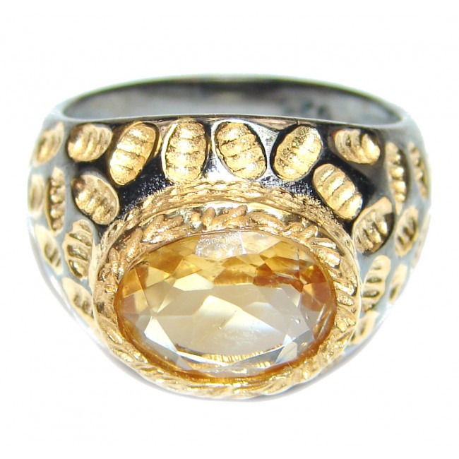 Vintage Style Citrine Gold over .925 Sterling Silver handmade Cocktail Ring s. 7