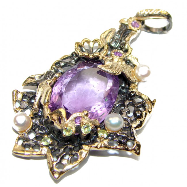 Genuine African Amethyst 14K Gold over .925 Sterling Silver handcrafted pendant