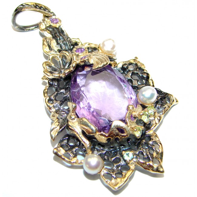 Genuine African Amethyst 14K Gold over .925 Sterling Silver handcrafted pendant