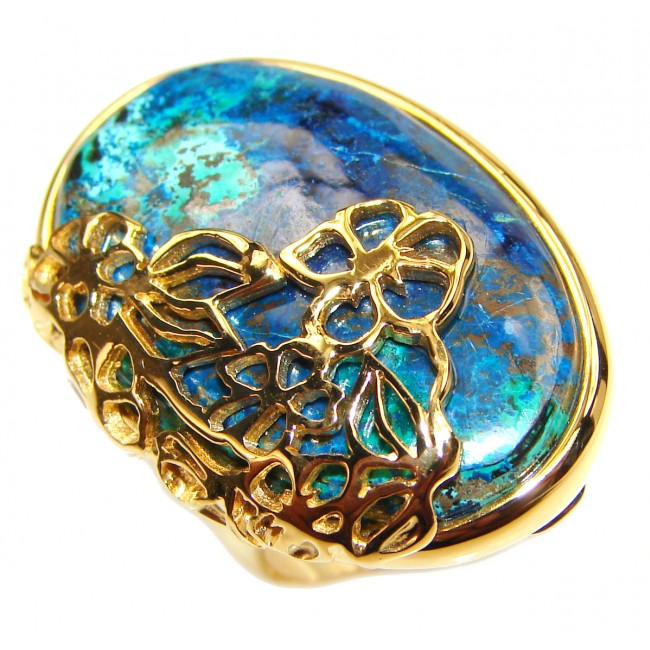 Stone Of Harmony Parrots Wing Chrysocolla 18K Gold over .925 Sterling Silver ring s. 7 3/4