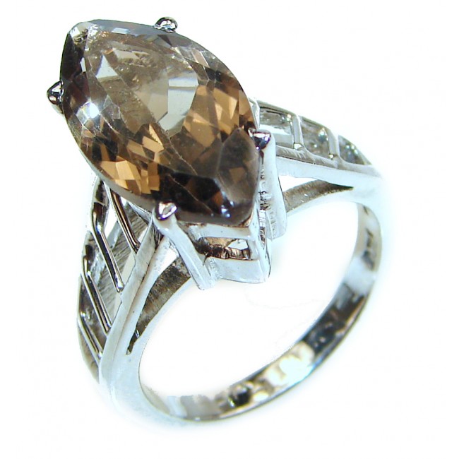 Very Bold Champagne Smoky Topaz 14K Gold over .925 Sterling Silver Ring size 8 1/4