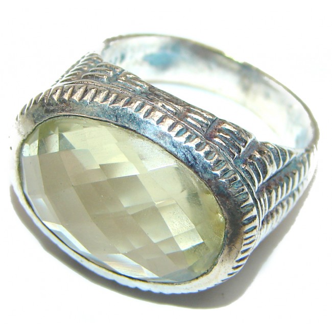 Vintage Style Citrine .925 Sterling Silver handmade Cocktail Ring s. 8 3/4