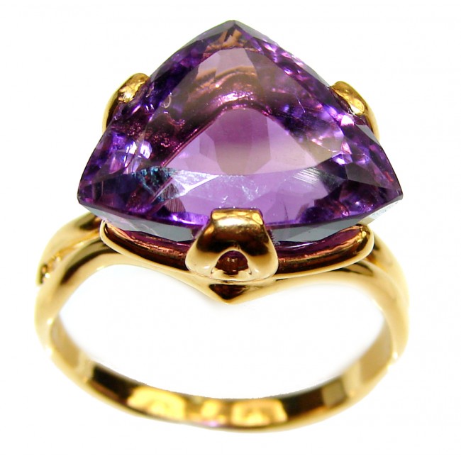 Authentic Trillion cut 25ctw Amethyst gold over .925 Sterling Silver brilliantly handcrafted ring s. 9