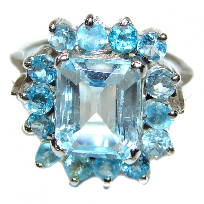 Melissa Genuine Swiss Blue Topaz .925 Sterling Silver handcrafted Statement Ring size 8 1/4